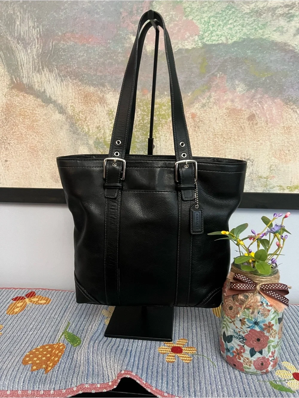 Coach Hampton 2006 Vintage Black Leather Tote Shoulder Bag Y2K
